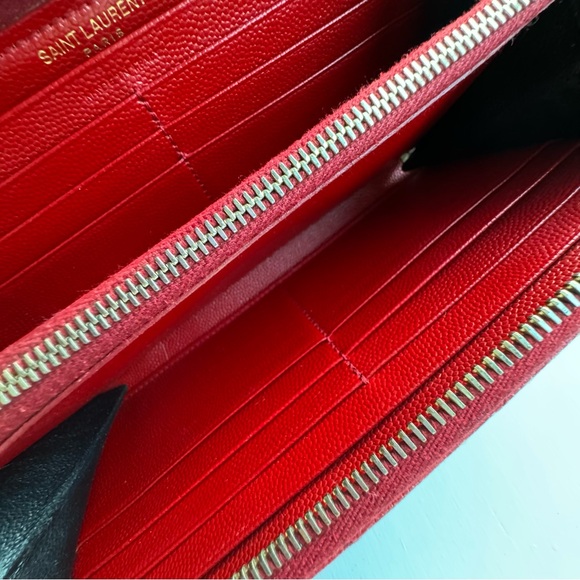 SAINT LAURENT ♡ YSL ♡ Leather Chevron Monogram Zippy Wallet ♡ COA ♡ Red ⁉️ - Picture 12 of 15